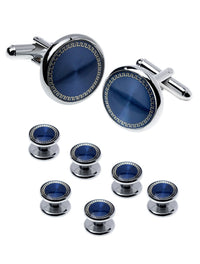 HKM-695507 Men's 8-Piece Cufflinks Set with Round Drip Shell Designs in White, Blue, Black, and Gold-Plated Finishes