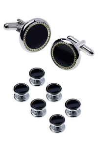 HKM-695507 Men's 8-Piece Cufflinks Set with Round Drip Shell Designs in White, Blue, Black, and Gold-Plated Finishes