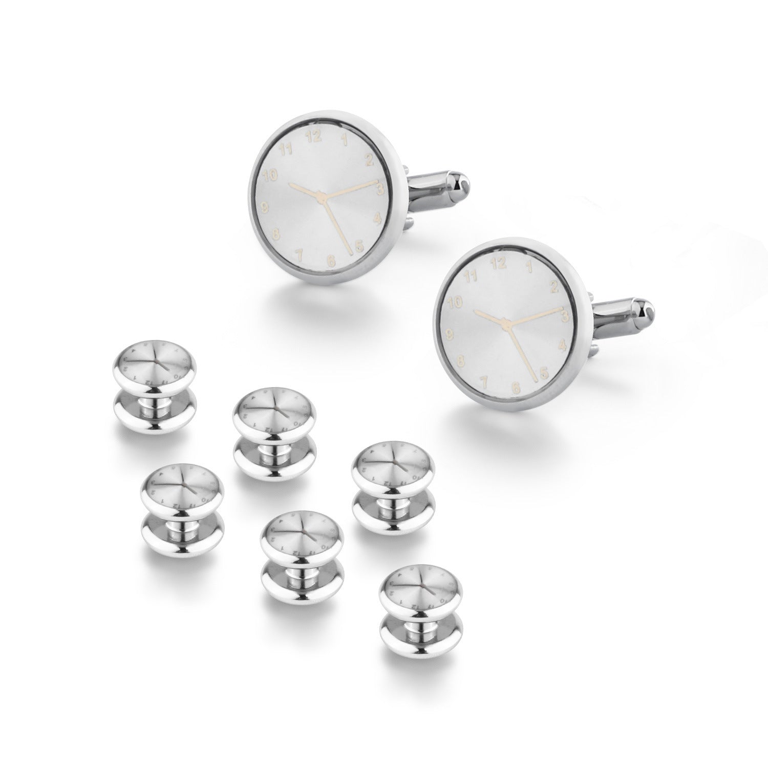 HKM-695507 Men's 8-Piece Cufflinks Set with Round Drip Shell Designs in White, Blue, Black, and Gold-Plated Finishes