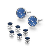 HKM-695507 Men's 8-Piece Cufflinks Set with Round Drip Shell Designs in White, Blue, Black, and Gold-Plated Finishes