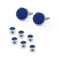 HKM-695507 Men's 8-Piece Cufflinks Set with Round Drip Shell Designs in White, Blue, Black, and Gold-Plated Finishes