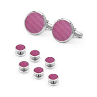 HKM-695507 Men's 8-Piece Cufflinks Set with Round Drip Shell Designs in White, Blue, Black, and Gold-Plated Finishes