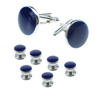 HKM-695507 Men's 8-Piece Cufflinks Set with Round Drip Shell Designs in White, Blue, Black, and Gold-Plated Finishes