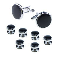 HKM-695507 Men's 8-Piece Cufflinks Set with Round Drip Shell Designs in White, Blue, Black, and Gold-Plated Finishes