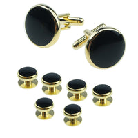 HKM-695507 Men's 8-Piece Cufflinks Set with Round Drip Shell Designs in White, Blue, Black, and Gold-Plated Finishes