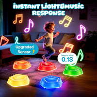 HKM-695635 Rechargeable Non-Slip Balance Stepping Stones with Light & Music - 5 Pieces Educational Sensory Toys