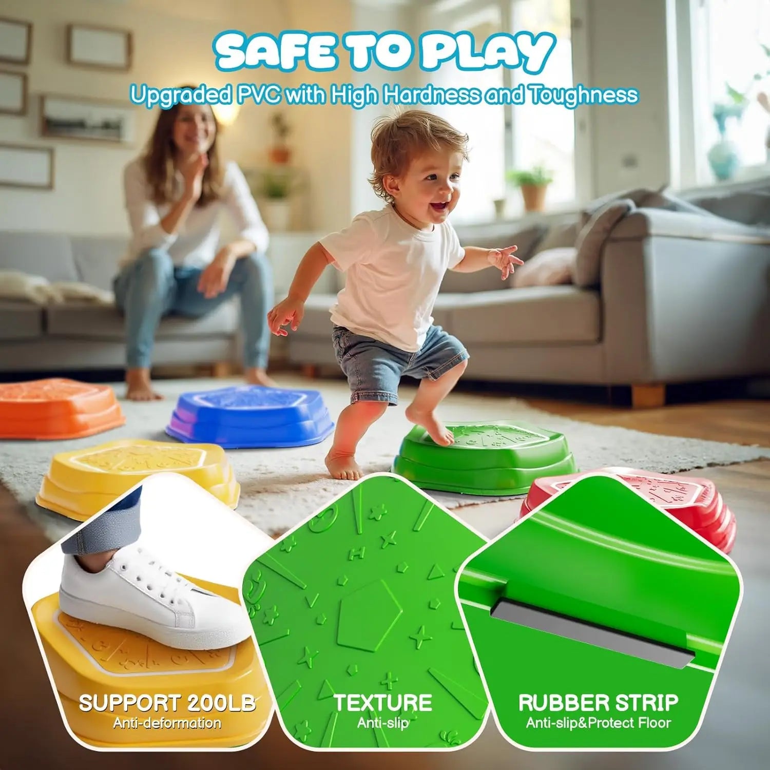 HKM-695635 Rechargeable Non-Slip Balance Stepping Stones with Light & Music - 5 Pieces Educational Sensory Toys