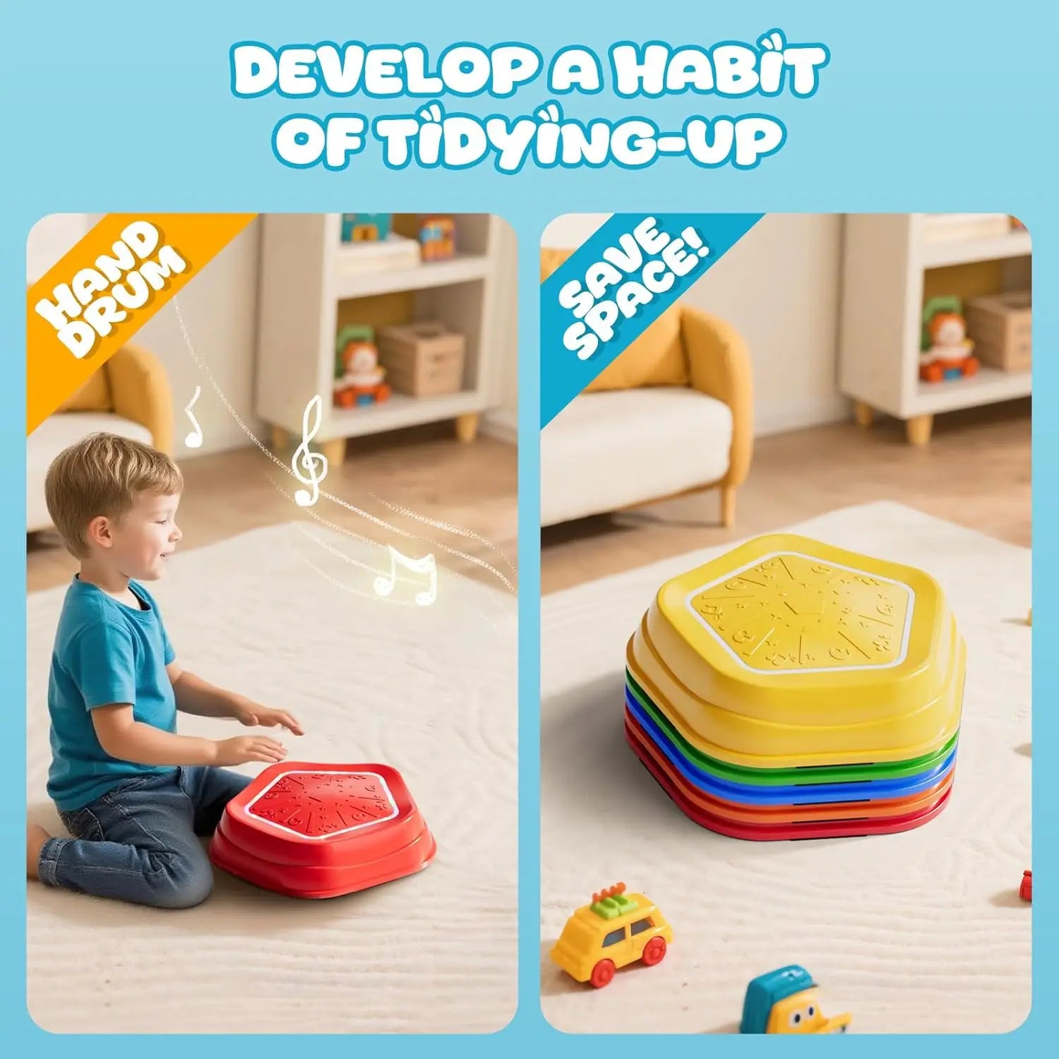 HKM-695635 Rechargeable Non-Slip Balance Stepping Stones with Light & Music - 5 Pieces Educational Sensory Toys