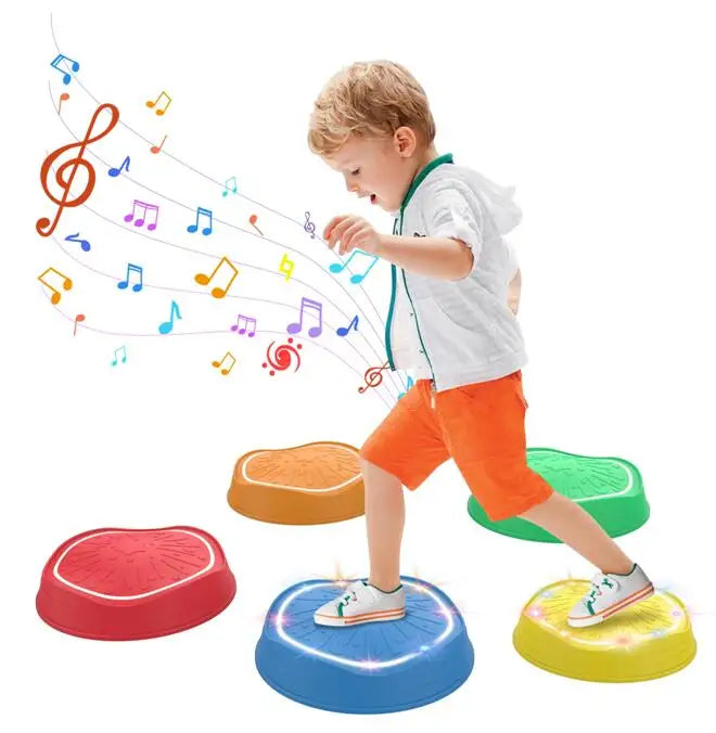 HKM-695635 Rechargeable Non-Slip Balance Stepping Stones with Light & Music - 5 Pieces Educational Sensory Toys