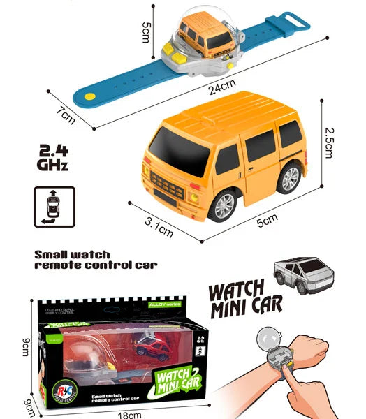 HKM-695827 Mini Cartoon Remote Control Car Watch - 2.4G Alloy Racing Car with LED Lights and USB Charging