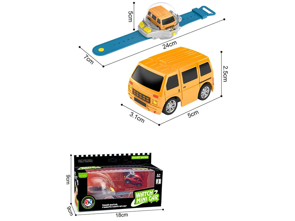 HKM-695827 Mini Cartoon Remote Control Car Watch - 2.4G Alloy Racing Car with LED Lights and USB Charging