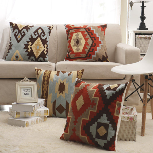 HKM-695955 Cotton Geometric Embroidered Pillowcase - Modern & Simple Design