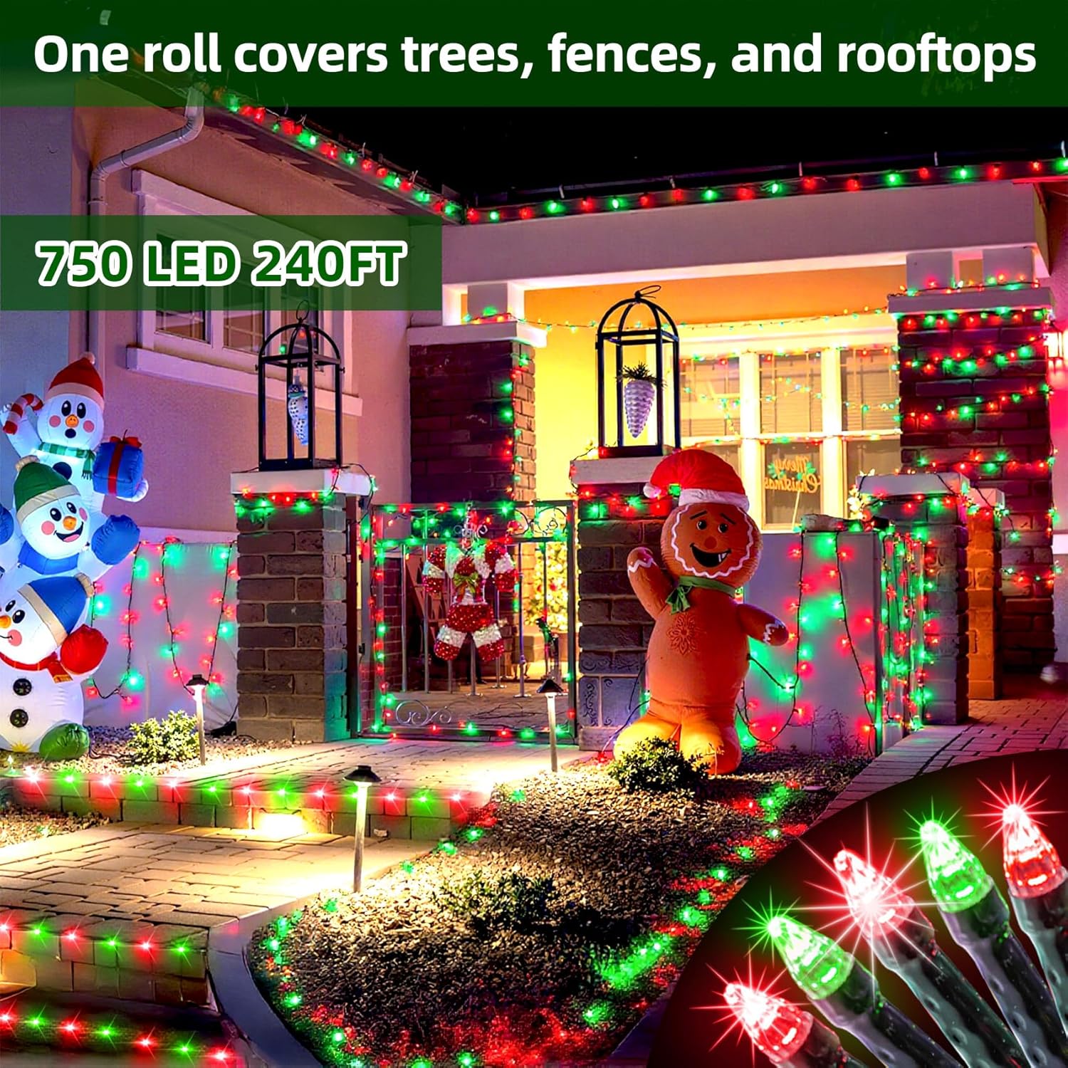 HKM-696019 1500 LED 470FT Outdoor Christmas String Lights with 12 Modes and Timer, Waterproof Red & Green Lights for Holiday Decoration
