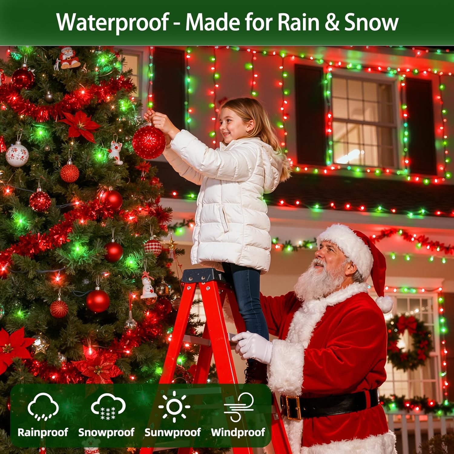HKM-696019 1500 LED 470FT Outdoor Christmas String Lights with 12 Modes and Timer, Waterproof Red & Green Lights for Holiday Decoration