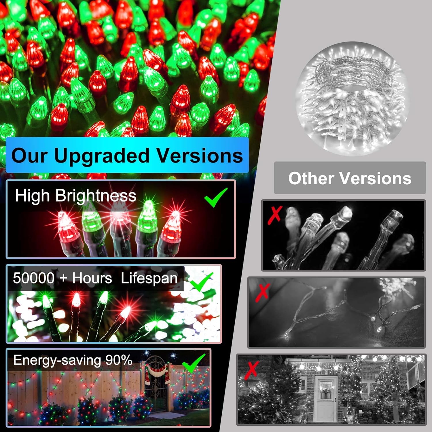 HKM-696019 1500 LED 470FT Outdoor Christmas String Lights with 12 Modes and Timer, Waterproof Red & Green Lights for Holiday Decoration