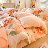 HKM-696147 Milk Velvet Nordic Style Duvet Cover Flannel Bed Sheet Set with Geometric Patterns - Three-piece Collection