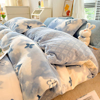 HKM-696147 Milk Velvet Nordic Style Duvet Cover Flannel Bed Sheet Set with Geometric Patterns - Three-piece Collection