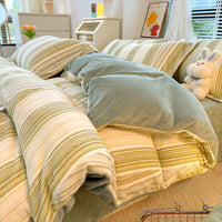 HKM-696147 Milk Velvet Nordic Style Duvet Cover Flannel Bed Sheet Set with Geometric Patterns - Three-piece Collection