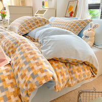 HKM-696147 Milk Velvet Nordic Style Duvet Cover Flannel Bed Sheet Set with Geometric Patterns - Three-piece Collection