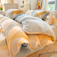 HKM-696147 Milk Velvet Nordic Style Duvet Cover Flannel Bed Sheet Set with Geometric Patterns - Three-piece Collection
