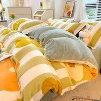 HKM-696147 Milk Velvet Nordic Style Duvet Cover Flannel Bed Sheet Set with Geometric Patterns - Three-piece Collection