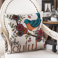 HKM-696275 Tropical Bird Print Linen Pillow Case for Living Spaces - 45cm x 45cm