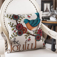 HKM-696275 Tropical Bird Print Linen Pillow Case for Living Spaces - 45cm x 45cm