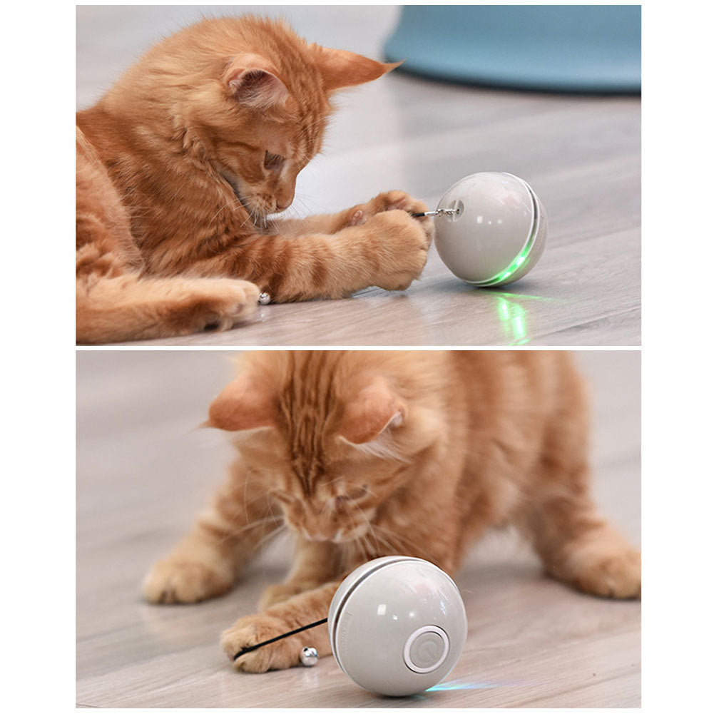 HKM-696339 Colorful LED Laser Cat Ball - USB Rechargeable Fun Toy with Feather and Bell