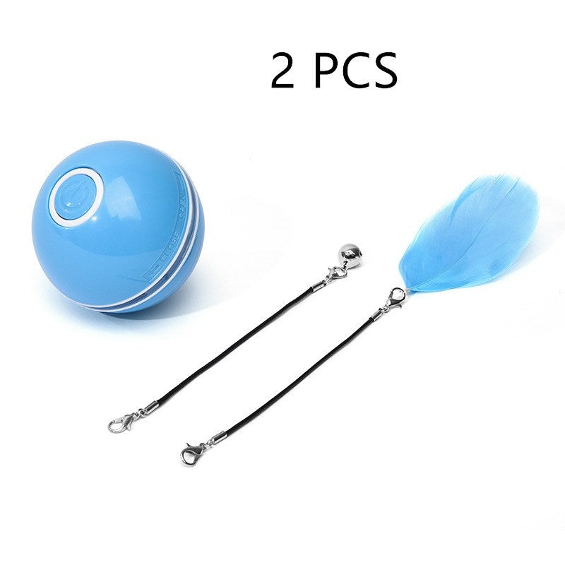 HKM-696339 Colorful LED Laser Cat Ball - USB Rechargeable Fun Toy with Feather and Bell