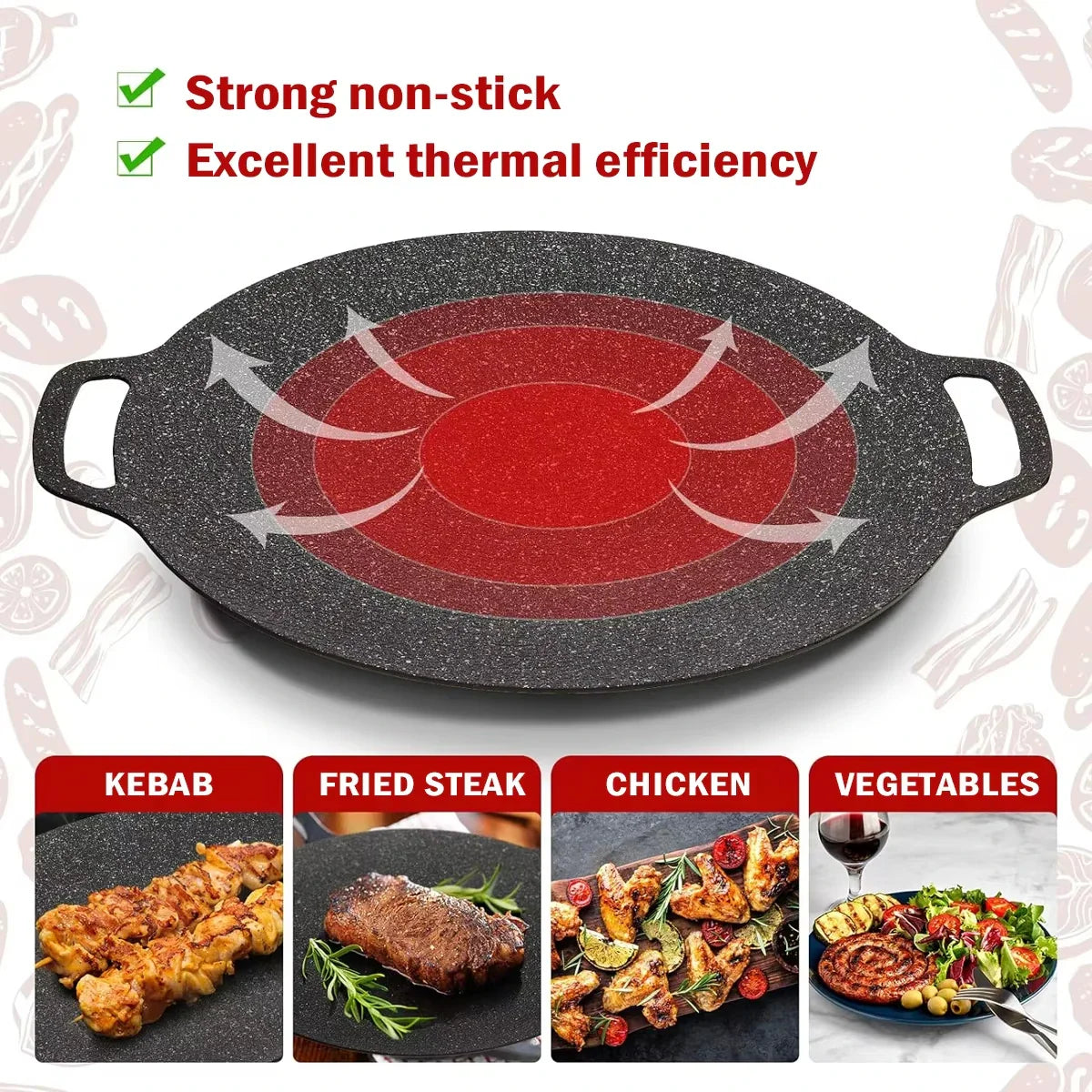 KTX-696339 Smokeless Indoor and Outdoor Metal BBQ Grill Pan with Heat-Resistant Griddle for Roasting and Frying