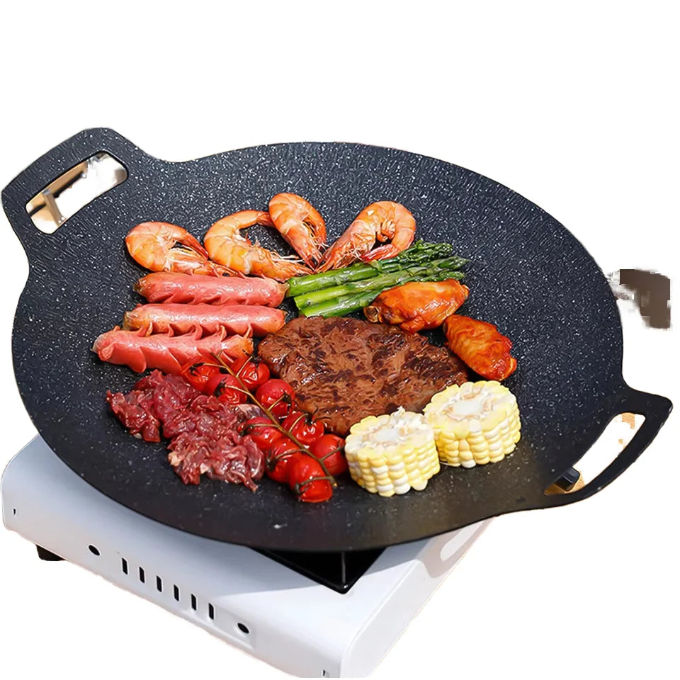 KTX-696339 Smokeless Indoor and Outdoor Metal BBQ Grill Pan with Heat-Resistant Griddle for Roasting and Frying