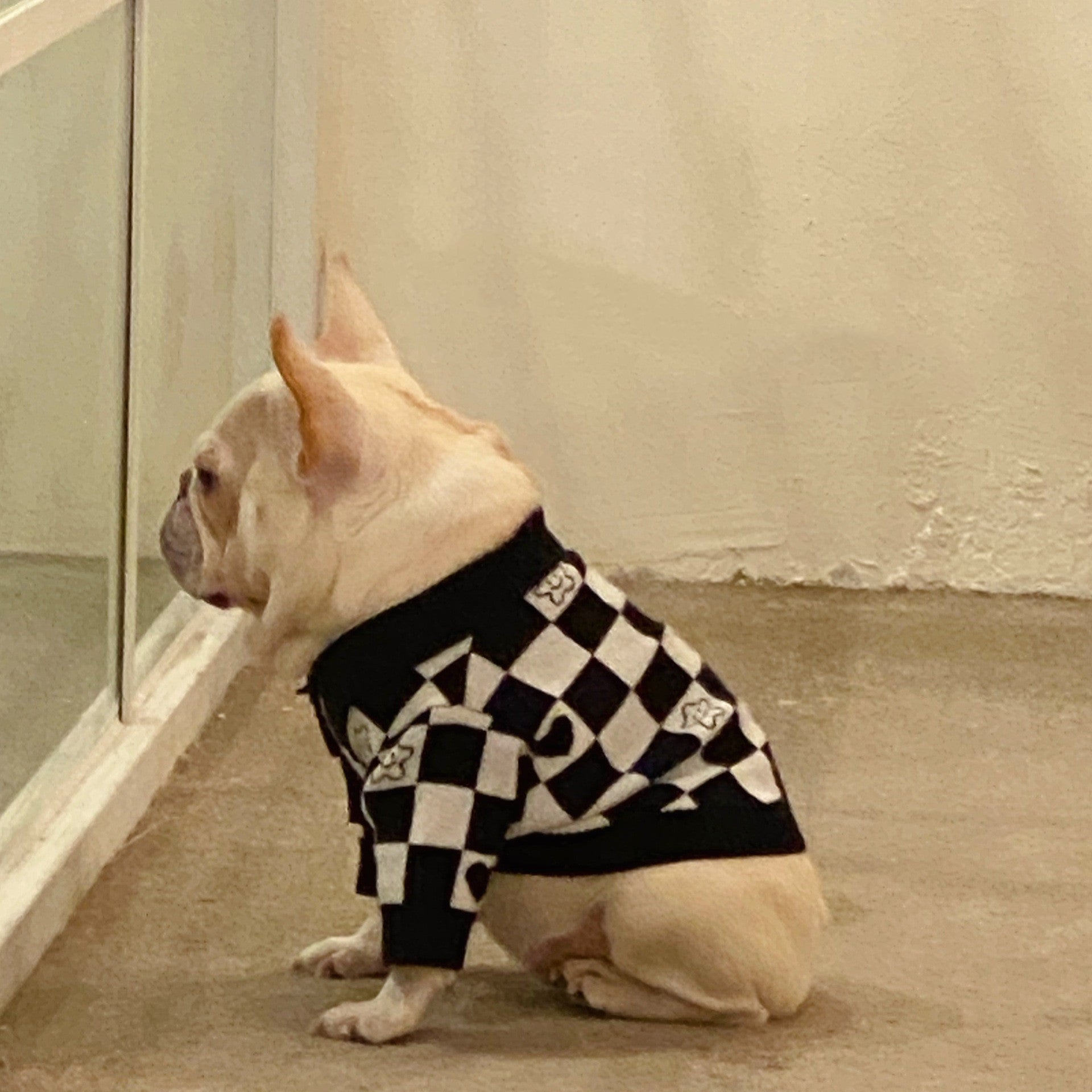 HKM-696403 Winter Sweater for Dogs and Cats - Stylish Wool Design in Black Grid Pattern