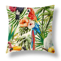 HKM-696531 Tropical Series Linen Cushion Cover with Plant and Flower Print, 45x45cm