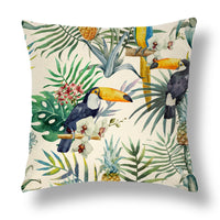 HKM-696531 Tropical Series Linen Cushion Cover with Plant and Flower Print, 45x45cm