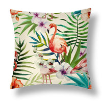 HKM-696531 Tropical Series Linen Cushion Cover with Plant and Flower Print, 45x45cm