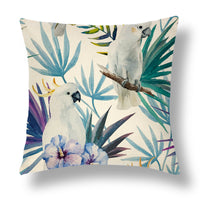 HKM-696531 Tropical Series Linen Cushion Cover with Plant and Flower Print, 45x45cm