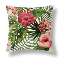 HKM-696531 Tropical Series Linen Cushion Cover with Plant and Flower Print, 45x45cm