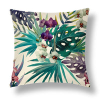 HKM-696531 Tropical Series Linen Cushion Cover with Plant and Flower Print, 45x45cm