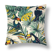 HKM-696531 Tropical Series Linen Cushion Cover with Plant and Flower Print, 45x45cm