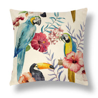 HKM-696531 Tropical Series Linen Cushion Cover with Plant and Flower Print, 45x45cm