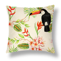 HKM-696531 Tropical Series Linen Cushion Cover with Plant and Flower Print, 45x45cm