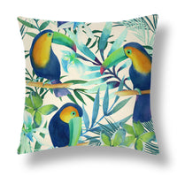 HKM-696531 Tropical Series Linen Cushion Cover with Plant and Flower Print, 45x45cm