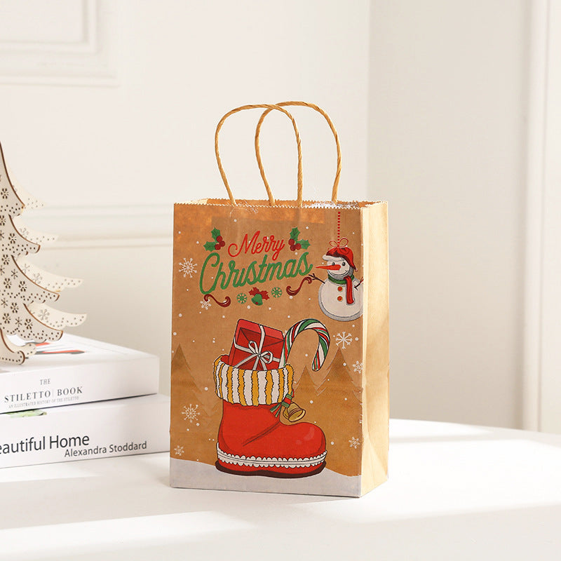 HKM-696595 Christmas Elk Snowflake Gift Bags - Kraft Paper Rope Bags in Various Sizes