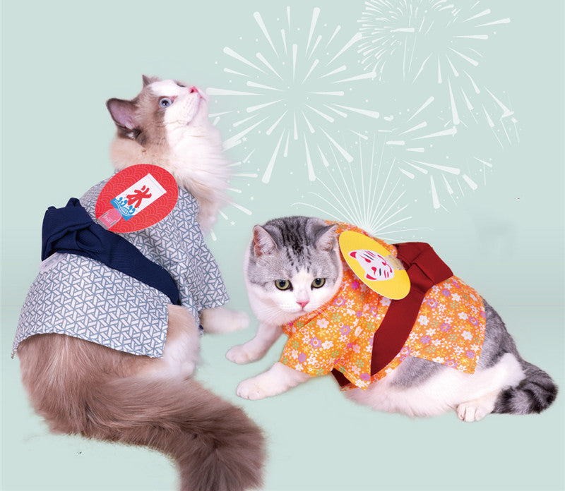 HKM-696595 Cyan Orange Yukata Kimono for Spring and Summer - One Size Pet Clothing