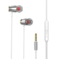 HKM-696723 Heavy Bass Metal In-Ear Headphones with Microphone, Wired, 3.5mm Plug, Silicone Earplugs, 1.2m Cable