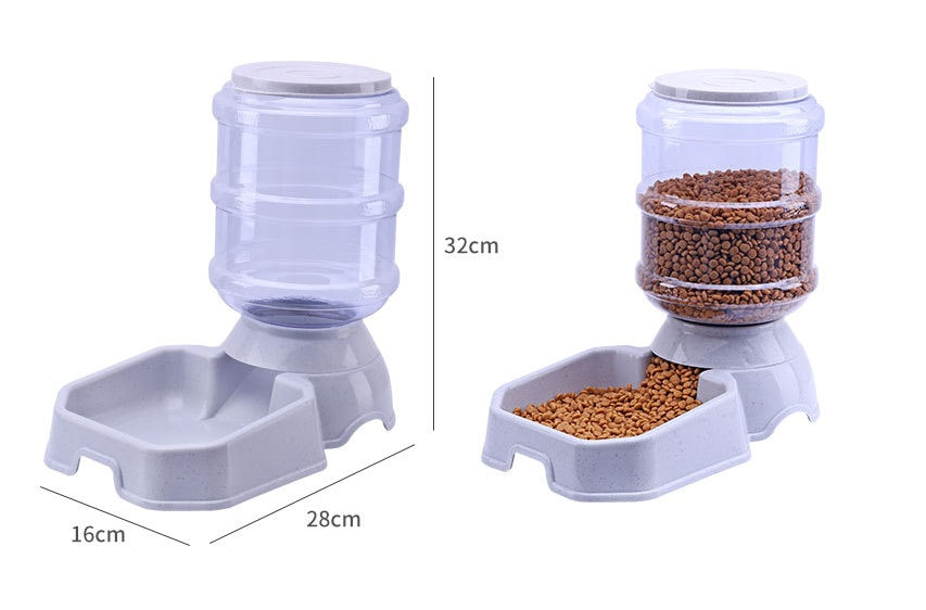 HKM-696851 Gray Automatic Pet Feeder and Water Fountain Combo