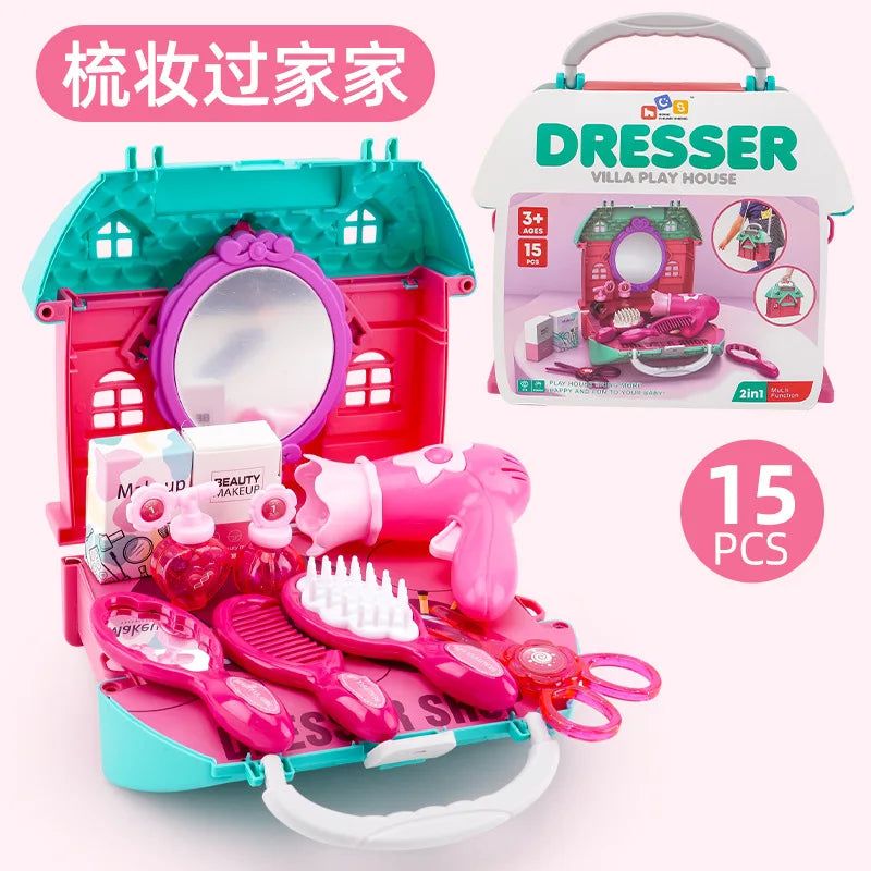 2 in 1 Mini Pretend Play Toy Set for Kids – Kitchen Tool, Hamburger & Dessert Simulation