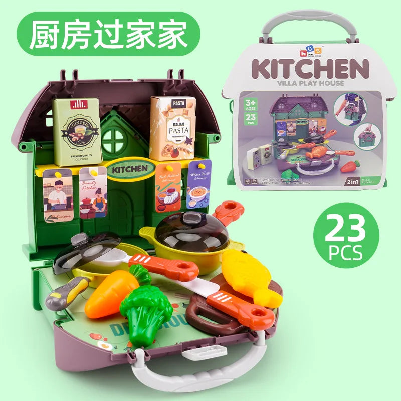 2 in 1 Mini Pretend Play Toy Set for Kids – Kitchen Tool, Hamburger & Dessert Simulation