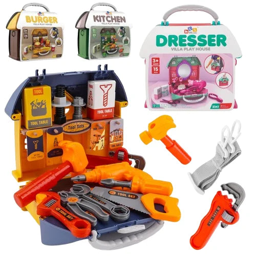 2 in 1 Mini Pretend Play Toy Set for Kids – Kitchen Tool, Hamburger & Dessert Simulation