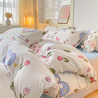 HKM-696979 Geometric Patterned Washed Cotton Four-Piece Bedding Set for Dorm Rooms